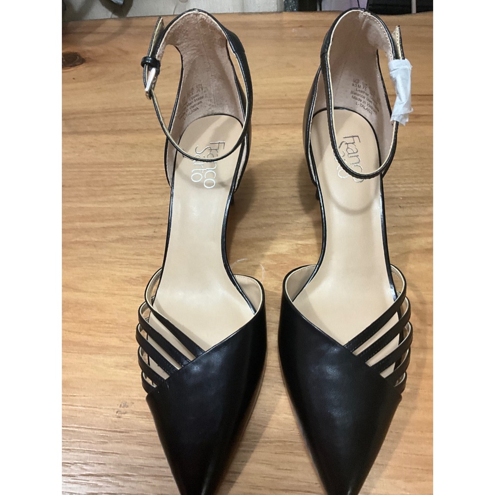 Franco Sarto Talana Black Leather Pointed Toe Strappy Kitten Heel  Womens 9.5
